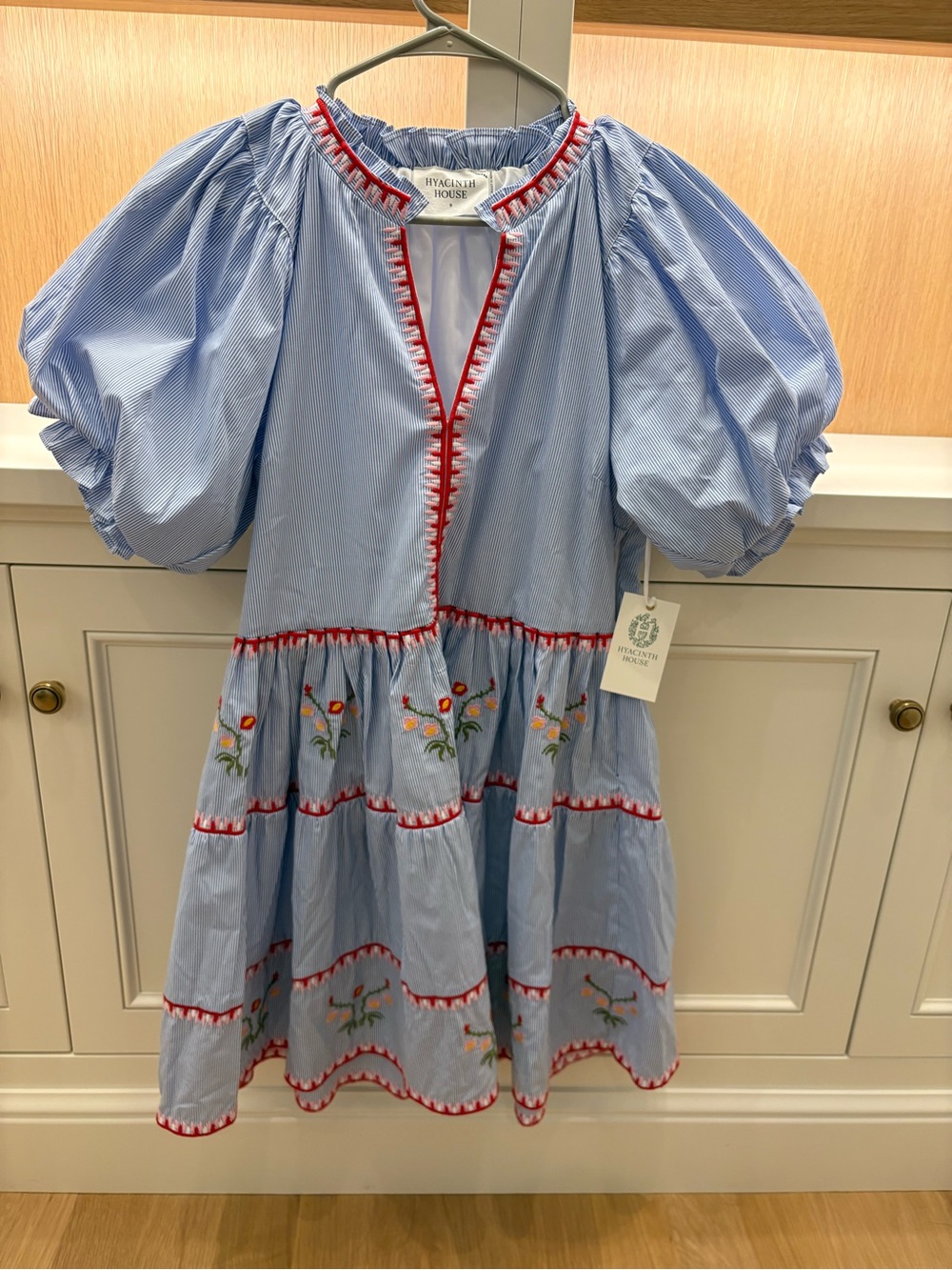 Hyacinth House Blue Embroidered Pinstripe Louisa Mini Dress - Tuckernuck
